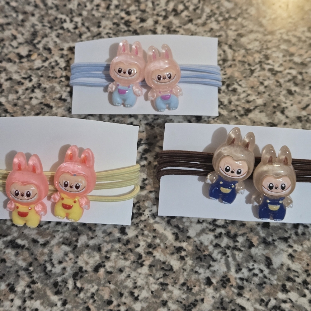 Cute Bunny Labubu Charm Hair Ties Set